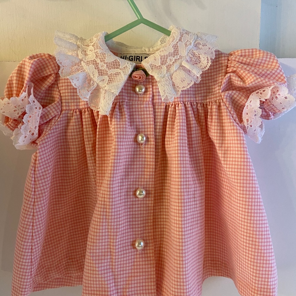 Pink Gingham Lace Collar Dress